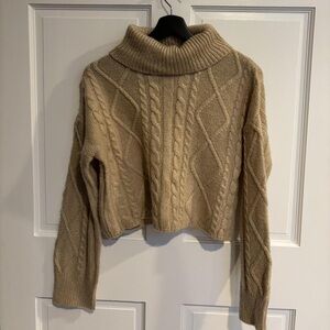 Hooked Up by IOT Beige Cable Knit Turtleneck Sweater